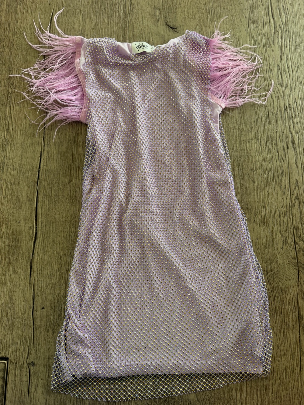 Lola + The Boys Pink Feather-Trim Mesh Dress